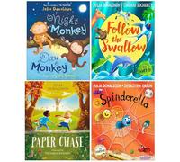 Julia Donaldson Collection 4 Books Set (Night Monkey Day Monkey, Follow the Swallow, Paper Chase & Spinderella)