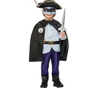 Smiffys Julia Donaldson The Highway Rat Costume for Kids, Shirt, Cape, Trousers, Hat, Mask, and Sword, Multi-coloured, Officially Licensed with Badge Detail and Book Quotes for Roleplay