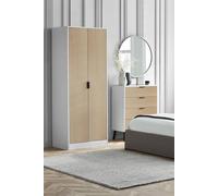 Julian Bowen Alba 2 Door Freestanding Wardrobe With Internal Shelf Storage, White And Oak, Two Tone, Height: 202 X Width: 77 X Depth: 53Cm