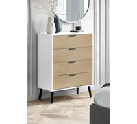 Julian Bowen Alba 4 Drawer Dresser, White And Oak, Wood, Horizontal Chest, Two Tone, Height: 100 X Width: 78 X Depth: 40Cm
