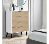 Julian Bowen Alba 4 Drawer Dresser, White And Oak, Wood, Horizontal Chest, Two Tone, Height: 100 X Width: 78 X Depth: 40Cm