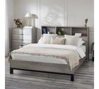 Julian Bowen Bali Double Grey Oak Bed with Bookcase Headboard - Wood - Wilko