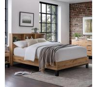Julian Bowen Bali King Size Oak Bed Frame with Bookcase Headboard - Brown - Wilko