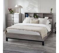 Julian Bowen Bali Double Grey Oak Bed with Bookcase Headboard - Wood - Wilko