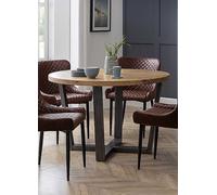Julian Bowen Brooklyn 4 Seater Round Dining Set Oak and Brown - Wilko