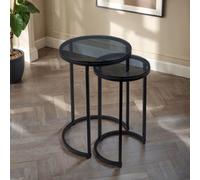 Julian Bowen Chicago Round Glass Top Nest of 2 Side Tables in Black Julian Bowen Black