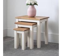 Julian Bowen Coxmoor Ivory and Oak Nest of Tables Set of 3 - Size: 35 x 50 x 48cm - Multi - Wilko
