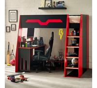 Julian Bowen Eagle 90Cm Single Black And Red Gaming Highsleeper Loft Bed With Desk