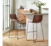 Julian Bowen Joren Pair of Faux Leather Bar Stools - Brown