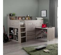 Julian Bowen Jupiter 90Cm Single Grey Oak Effect Midsleeper Cabin Bed With Desk