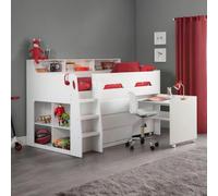 Julian Bowen Jupiter 90Cm Single White Midsleeper Cabin Bed With Desk