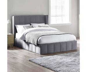 Julian Bowen Katie Winged Double Velvet End Lift Ottoman Bed - Grey
