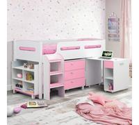 Julian Bowen Kimbo 90Cm Single Pink And White Midsleeper Cabin Bed With Desk