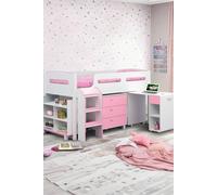 Julian Bowen Kimbo Single Pink & White Midsleeper Cabin Bed with Desk Julian Bowen Pink Single