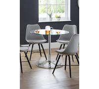 Julian Bowen Kudos Round Glass Top Pedestal 4 Seater Dining Table in Silver Julian Bowen Silver