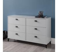 Julian Bowen Lakers Grey 6 Drawer Wide Chest, Locker Effect, Wood, Horizontal Chest, Height: 80 X Width: 130 X Depth: 40Cm