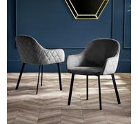 Julian Bowen Lima Set of 2 Grey Velvet Diamond Stitch Dining Chair - Wilko