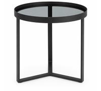 Julian Bowen Loft Lamp Table Smoked Glass Black Metal Round Side End Table 50cm