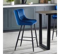 Julian Bowen Luxe Blue Velvet Bar Stool - Size: 55 x 47 x 106cm - Black - Wilko