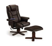 Julian Bowen Malmo Massage Recliner & Stool, Brown - H105 x W82cm | Contemporary Massage Chair with Stool, Reclining Swivel Chair, Upholstered, Black Faux Leather, Dark Wood Effect Legs