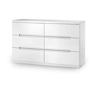 Julian Bowen Manhattan Chest of Drawers, 6 Drawer, Gloss White - H81xW131cm | Traditional Drawer Storage Organiser, 6 Drawers, Dresser for Bedroom, Living Room & Hallway