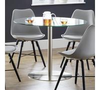 Julian Bowen Milan Round Glass Brushed Steel Pedestal Table, Clear