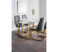 Koester Clear Glass Dining Table With Gold Geometric Legs