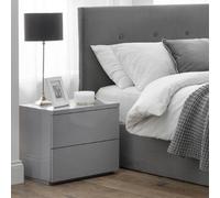 Julian Bowen Monaco 2 Drawer Bedside Storage Table Grey Gloss, Soft Close, Height: 48 X Width: 50 X Depth: 40Cm