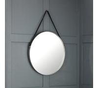 Julian Bowen Opera Round Wall Mounted Mirror With Black Hanging Strap Accessory, Pewter Frame, Height: 60 X Width: 60 X Depth: 3Cm