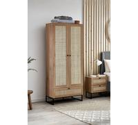 Julian Bowen Padstow Rattan 2 Door 1 Drawer Wardrobe in Light Oak Julian Bowen Light Oak
