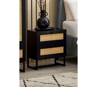 Julian Bowen Padstow Rattan 2 Drawer Bedside Table in Black Julian Bowen Black