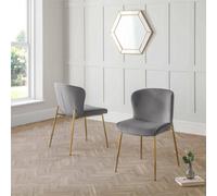 Julian Bowen Dining Chairs Harper - Grey Velvet Upholstered, Gold Metal Legs, Set of 2