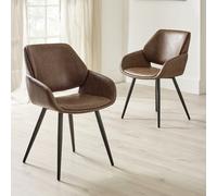 Julian Bowen Parker Pair of Faux Leather Dining Chairs - Brown