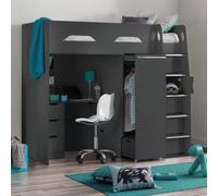 Julian Bowen Pegasus 90Cm Single Anthracite Black Highsleeper Loft Bed With Desk