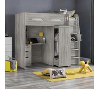 Julian Bowen Pegasus 90Cm Single Grey Oak Effect Highsleeper Loft Bed With Desk