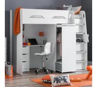 Julian Bowen Pegasus 90Cm Single White And Silver Highsleeper Loft Bed With Desk