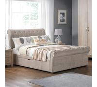Julian Bowen Ravello 2 Drawer Storage Bed, Mink Chenille, King | Modern Upholstered Chenille Kingsize Bed Frame, 150cm/5ft, No Box Spring Needed, Practical Storage, Pine Frame
