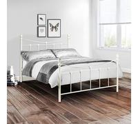 Julian Bowen Rebecca Metal Bed, Double, White - W140 x D202cm | Victorian Style Bed Frame, 135cm/4ft6, Steel, No Box Spring Needed, Under-bed Storage, Intricate Detailing