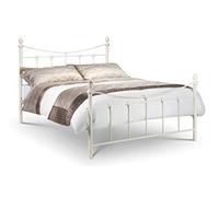 Julian Bowen Rebecca Metal Bed, King, White - W157 x D210cm | Victorian Style Bed Frame, 150cm/5ft, Steel, No Box Spring Needed, Under-bed Storage, Intricate Detailing