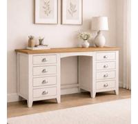 Julian Bowen Richmond Dressing Table With 8 Storage Drawers, Grey, Solid Oak Wood, Fully Assembled, Height: 75 X Width: 142 X Depth: 44Cm
