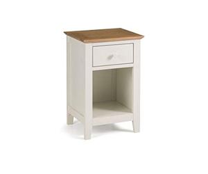 Julian Bowen Salerno Shaker 1 Drawer Bedside - Ivory/Oak Bedsides | Shaker Style Nightstand for Bedroom, 1 Drawer & Open Shelf, Traditional Farmhouse Design,