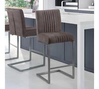 Brooklyn Set of 2 Bar Stools, Suede Grey