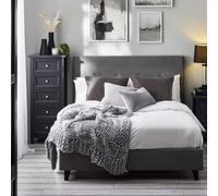 Julian Bowen Shoreditch High Headboard Bed Double Slate Grey Velvet, Grey