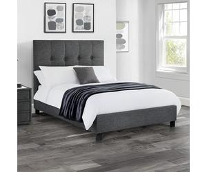 Julian Bowen Sorrento Bed, Double, Linen, Grey - W146 x D207cm | Contemporary Upholstered Bed Frame, 135cm/4ft6, No Box Spring Needed, High Button Tufted Headboard with Padding
