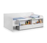 Julian Bowen Stella Low Sleeper Bed, Single, White - H74.5 x W123 x D196cm | Modern Kids Bed with Built-in Desk, 90cm/3ft, Space-Saving Bed, Storage Drawers & Open Shelving, Ideal for Smaller Spaces