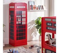 Julian Bowen Telephone Box 1 Door Freestanding Wardrobe With Internal Shelf Storage, Red, Height: 190 X Width: 65 X Depth: 56.5Cm