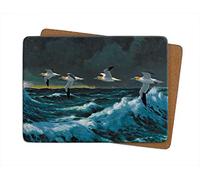Julian Friers Gannets In flight Large Table Mat by Wildlife Artist Non-slip - Cork-backed Placemat