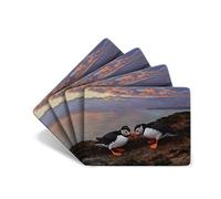Julian Friers Puffins Beak Bashing Large Table Mats by Wildlife Artist Set of 4 - Non-slip - Cork-backed Placemat Set