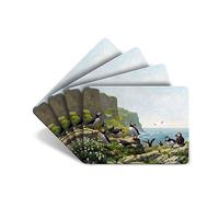 Julian Friers Puffins Roosting Large Table Mats by Wildlife Artist Set of 4 - Non-slip - Cork-backed Placemat Set