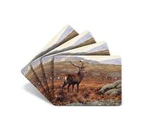 Julian Friers Stag Highlands Large Table Mats by Wildlife Artist Set of 4 - Non-slip - Cork-backed Placemat Set